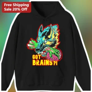 GOT BRAINS?! Zombie Wolf Hoodie Funny Horror Halloween...