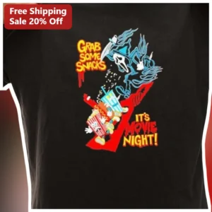 Grab Some Snacks It's Movie Night Grim Reaper Horror Tee Funny Halloween Gift for Men Women available at our Los Angeles warehouse