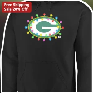 Green Bay Packers Christmas Lights Logo Hoodie NFL Holiday Fan Gear Gift available at our Los Angeles warehouse