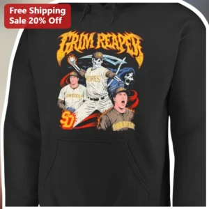 Grim Reaper Fernando Tatis Jr San Diego Padres Hoodie Halloween Skeleton Baseball Fan Art available at our Los Angeles warehouse