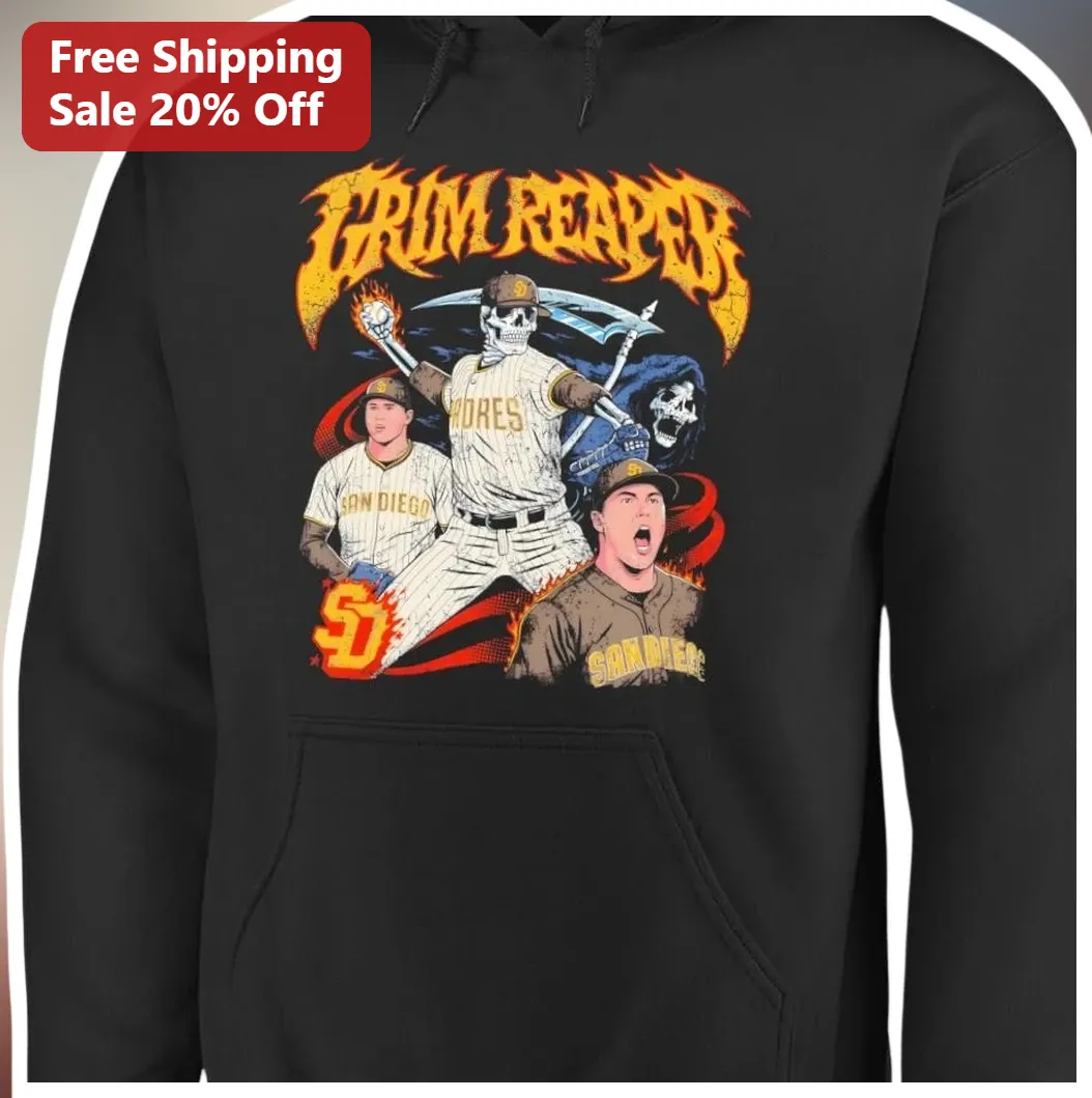 Grim Reaper Fernando Tatis Jr San Diego Padres Hoodie Halloween Skeleton Baseball Fan Art available at our Los Angeles warehouse