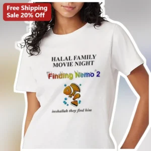 Halal Family Movie Night Inshallah They Find Him Nemo Graphic Tee for Muslim Parents available at our Los Angeles warehouse