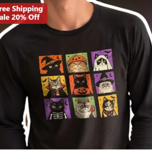 Halloween Cat Costumes Grid Tee Spooky Cute Graphic Shirt for Women Men Gift available at our Los Angeles warehouse