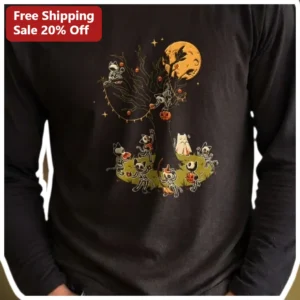 Halloween Skeleton Cats Tree Moon Long Sleeve Shirt Cute Spooky Cat Lover Gift available at our Los Angeles warehouse