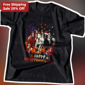 Happy Hallothanksmas Horse Lover Tee Halloween Thanksgiving Christmas Mashup Gift available at our Los Angeles warehouse