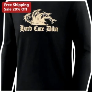 Hard Core Diva Long Sleeve Tee Gothic Three Headed Dragon Wrestling Merch Fan Apparel available at our Los Angeles warehouse
