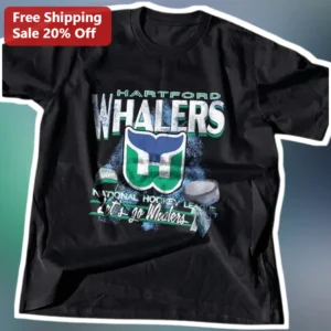 Hartford Whalers Let's Go Whalers Vintage NHL Hockey Tee available at our Los Angeles warehouse
