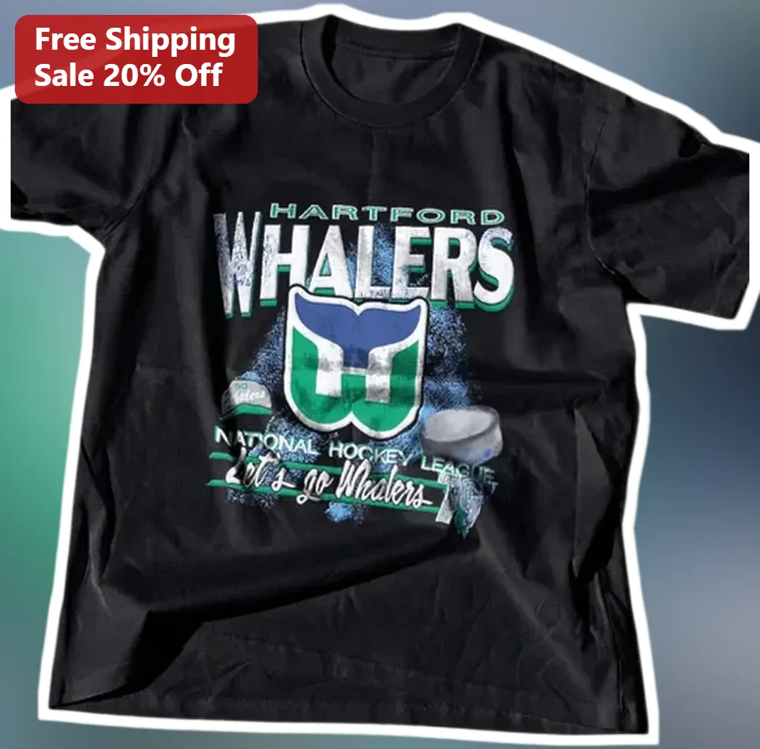 Hartford Whalers Let's Go Whalers Vintage NHL Hockey Tee available at our Los Angeles warehouse