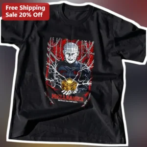 Hellraiser He'll Tear Your Soul Apart Pinhead Graphic Tee Horror Movie Merch available at our Los Angeles warehouse
