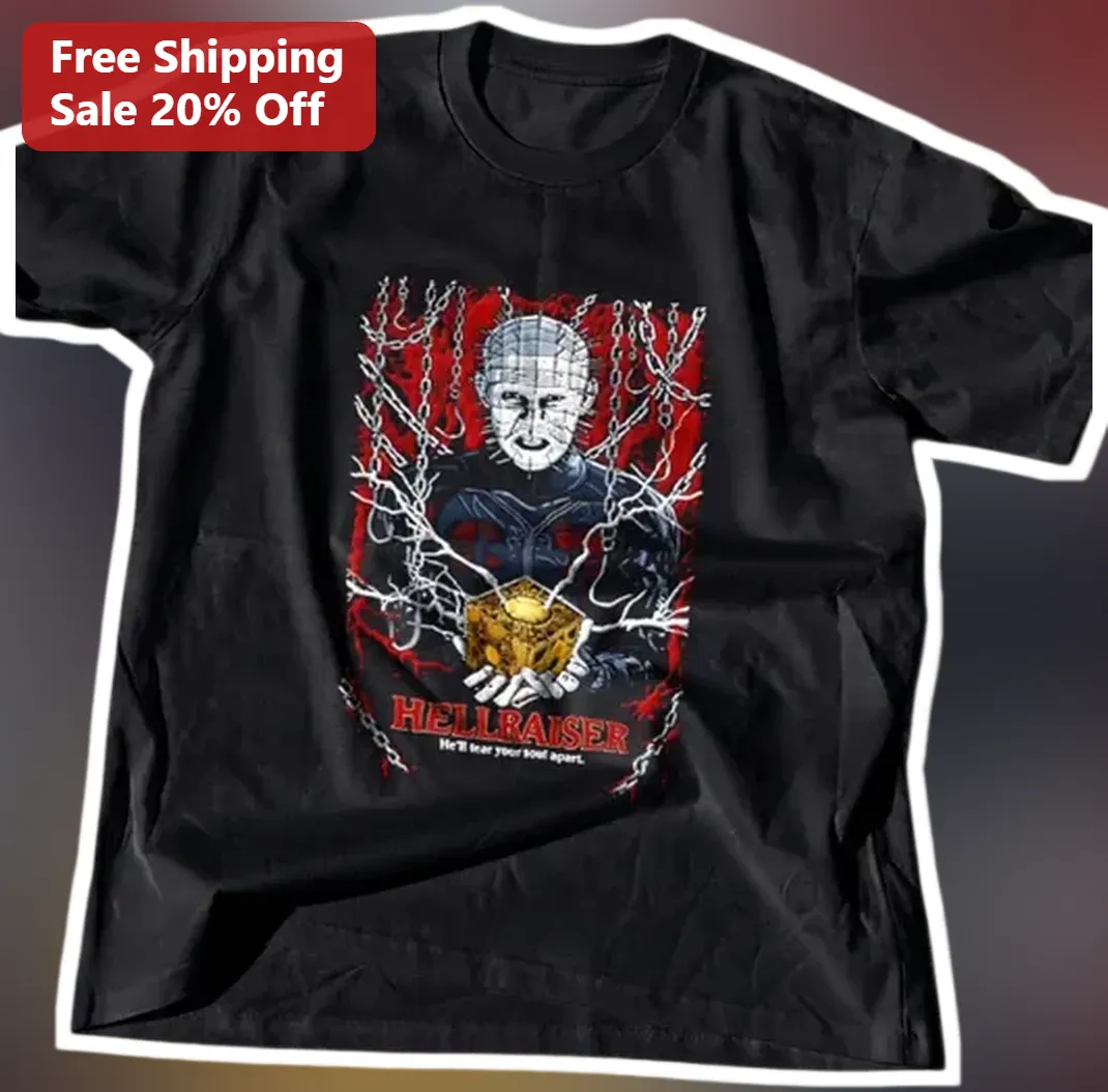 Hellraiser He'll Tear Your Soul Apart Pinhead Graphic Tee Ho — Los Angeles Hellraiser He'll Tear Your Soul Apart Pinhead Graphic Tee Horror Movie Merch available at our Los Angeles warehouse