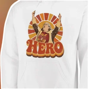 HERO Hoodie Vintage Retro Sunburst Empowering Women Gift White Pullover available at our Los Angeles warehouse