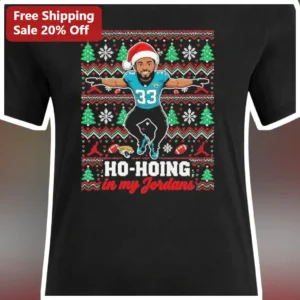 HO-HOING in my Jordans Tee Leonard Fournette NFL Ugly Christmas Sweater Graphic Shirt available at our Los Angeles warehouse