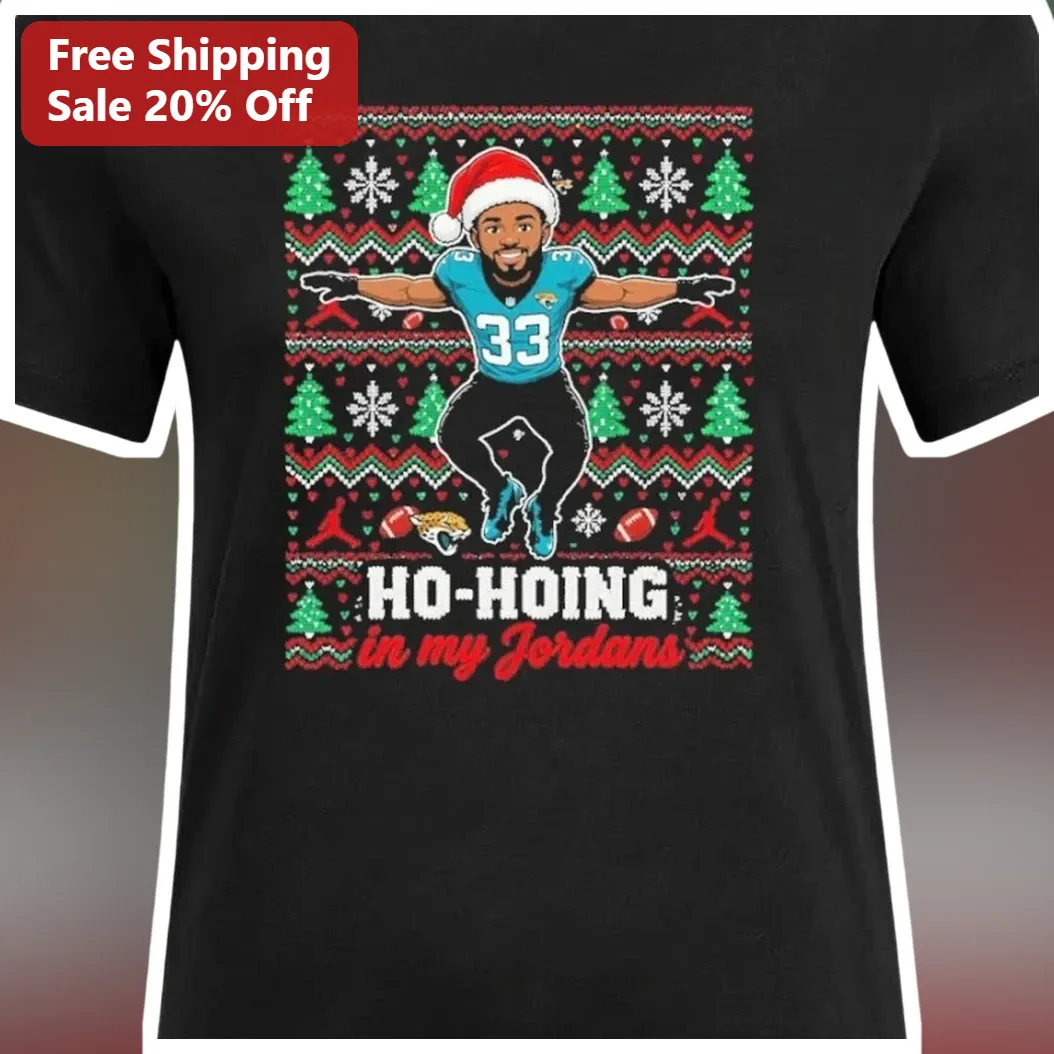 HO-HOING in my Jordans Tee Leonard Fournette NFL Ugly Christmas Sweater Graphic Shirt available at our Los Angeles warehouse