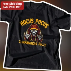 Hocus Pocus Commanders Focus Tee Washington Football Halloween Skeleton Graphic Shirt available at our Los Angeles warehouse