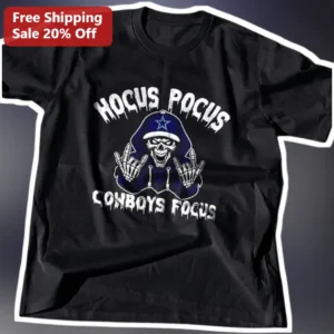 Hocus Pocus Cowboys Focus Tee Dallas Cowboys Halloween Skeleton Graphic Shirt for Men Women available at our Los Angeles warehouse