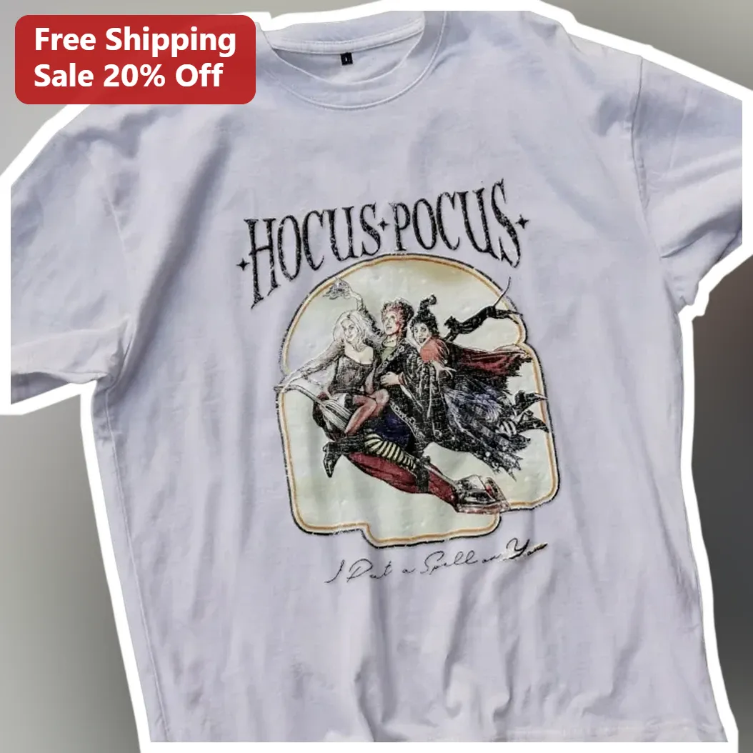 Hocus Pocus I Put a Spell on You Sanderson Sisters Vintage Witch Graphic Tee Halloween Gift available at our Los Angeles warehouse
