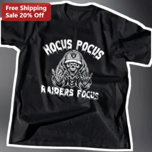 Hocus Pocus Raiders Focus Tee Halloween Las Vegas NFL Fan Gift Spooky Skeleton Shirt available at our Los Angeles warehouse