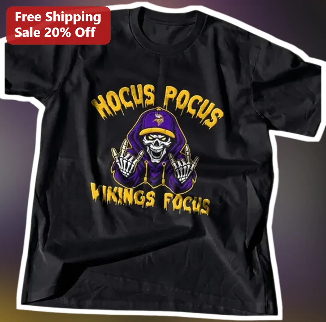 Hocus Pocus Vikings Focus Skeleton Graphic Tee Halloween NFL Fan Apparel available at our Los Angeles warehouse