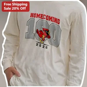 HOMECOMING Long Sleeve Shirt Cardinal Mascot Varsity Style Spirit Wear for High School College Stude available at our Los Angeles warehouse