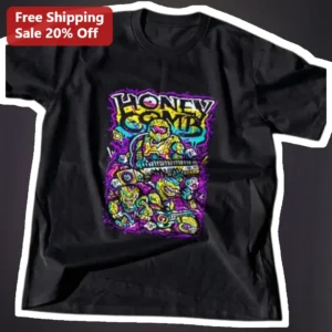 Honeycomb Cyberpunk Gamer Astronaut Graphic Tee Neon Glitch Art Design available at our Los Angeles warehouse