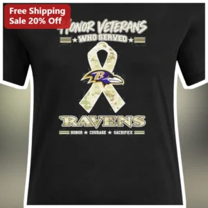 Honor Veterans Ravens Tee Honor Courage Sacrifice Graphic Shirt for Military Fans available at our Los Angeles warehouse