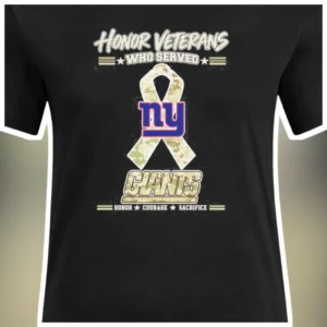Honor Veterans Who Serve Courage Sacrifice Camo NY Giants Tee available at our Los Angeles warehouse