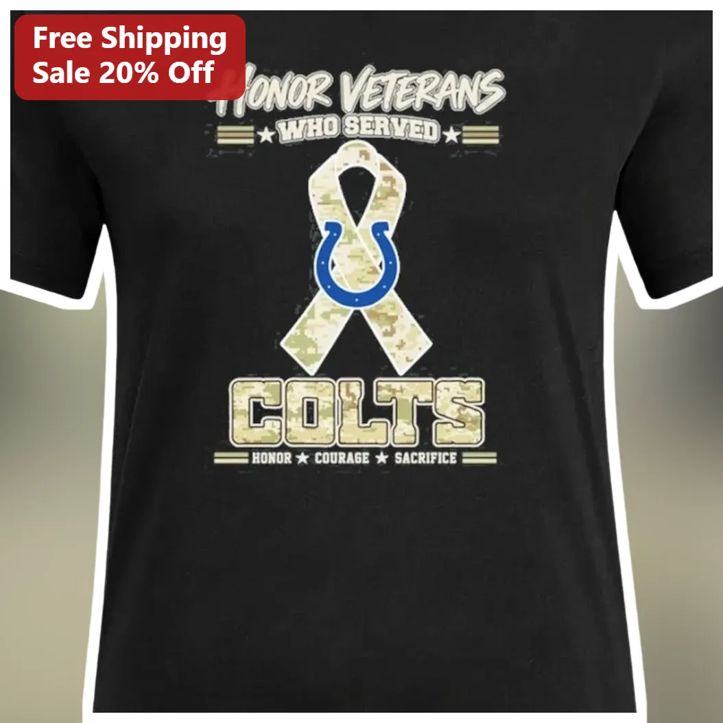 Honor Veterans Who Served Colts Courage Sacrifice Camo Ribbon Graphic Tee for NFL Fans available at our Los Angeles warehouse