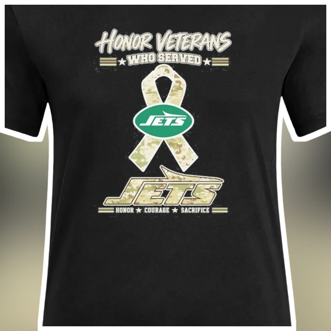 Honor Veterans Who Served Courage Sacrifice New York Jets Ca — Los Angeles Honor Veterans Who Served Courage Sacrifice New York Jets Camo Ribbon Tee available at our Los Angeles warehouse