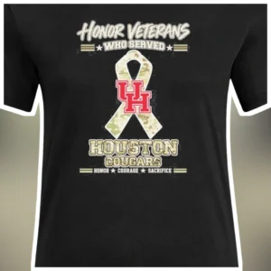 Honor Veterans Who Served Houston Cougars Tee Honor Courage Sacrifice Military Camo Ribbon Shirt available at our Los Angeles warehouse