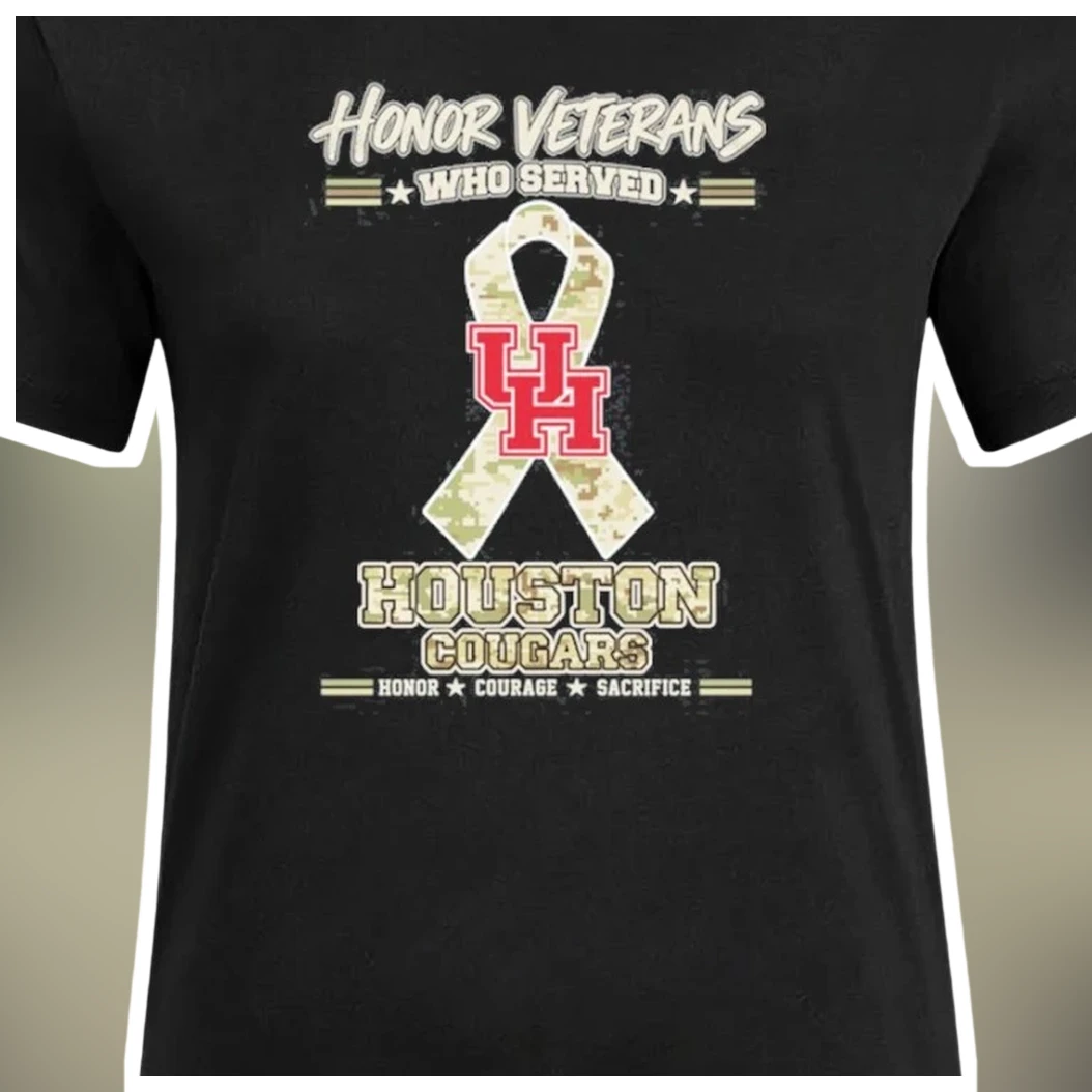 Honor Veterans Who Served Houston Cougars Tee Honor Courage Sacrifice Military Camo Ribbon Shirt available at our Los Angeles warehouse