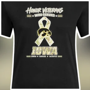 Honor Veterans Who Served Iowa Hawkeyes Military Camo Ribbon Graphic Tee available at our Los Angeles warehouse