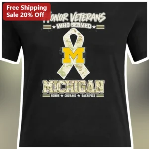 Honor Veterans Who Served Michigan Camo Ribbon Tee for Men Women Gift available at our Los Angeles warehouse