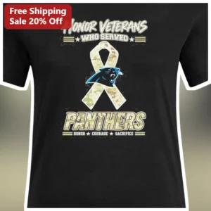 Honor Veterans Who Served Panthers Courage Sacrifice Camo Ribbon Tee available at our Los Angeles warehouse