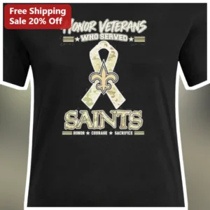 Honor Veterans Who Served Saints Tee Honor Courage Sacrifice Vintage Camo Ribbon Graphic Shirt for M available at our Los Angeles warehouse