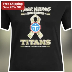 Honor Veterans Who Served Titans Courage Sacrifice Camo Ribbon Tee available at our Los Angeles warehouse