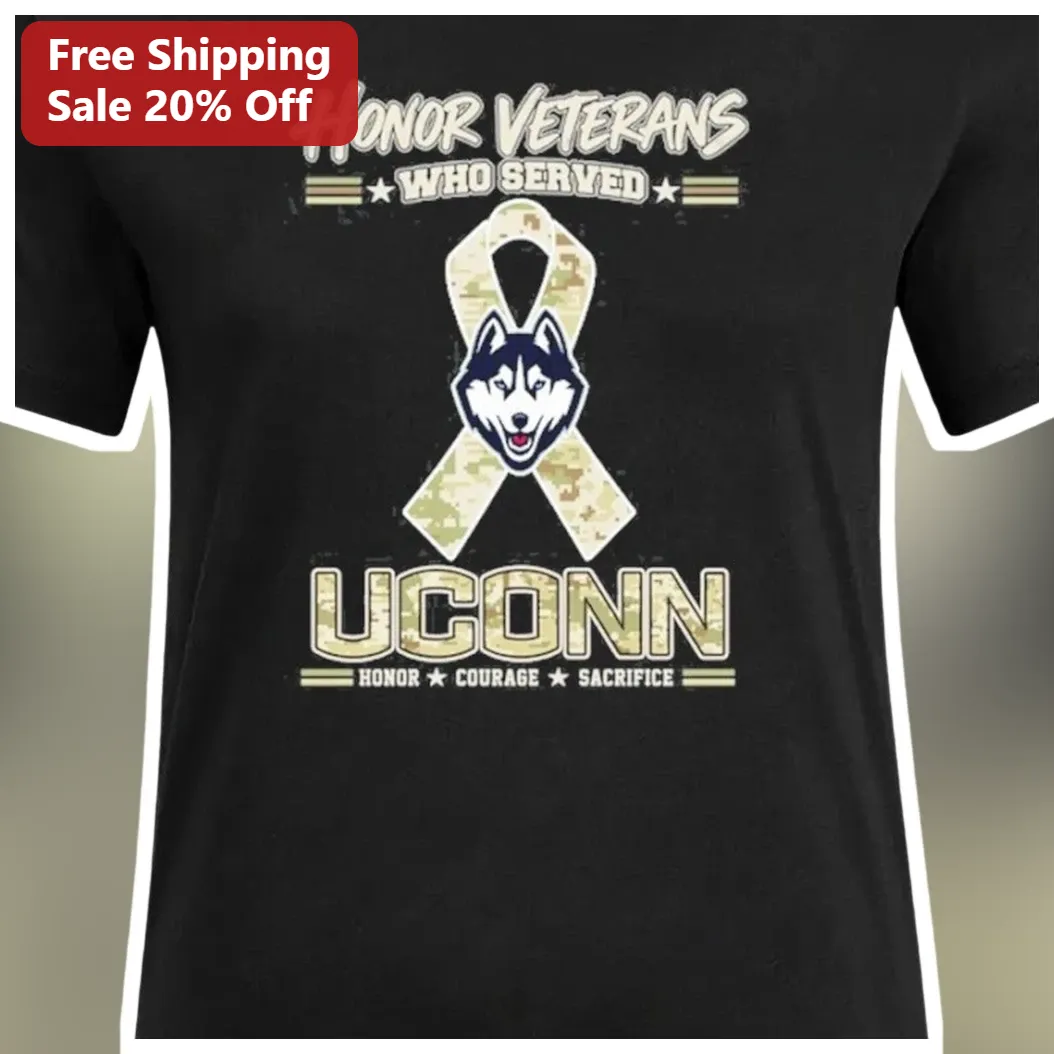 Honor Veterans Who Served UConn Huskies Camo Ribbon Tee — Los Angeles Honor Veterans Who Served UConn Huskies Camo Ribbon Tee available at our Los Angeles warehouse