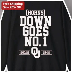 Horns Down Goes No. 1 Long Sleeve Tee College Football Rivalry Gift available at our Los Angeles warehouse
