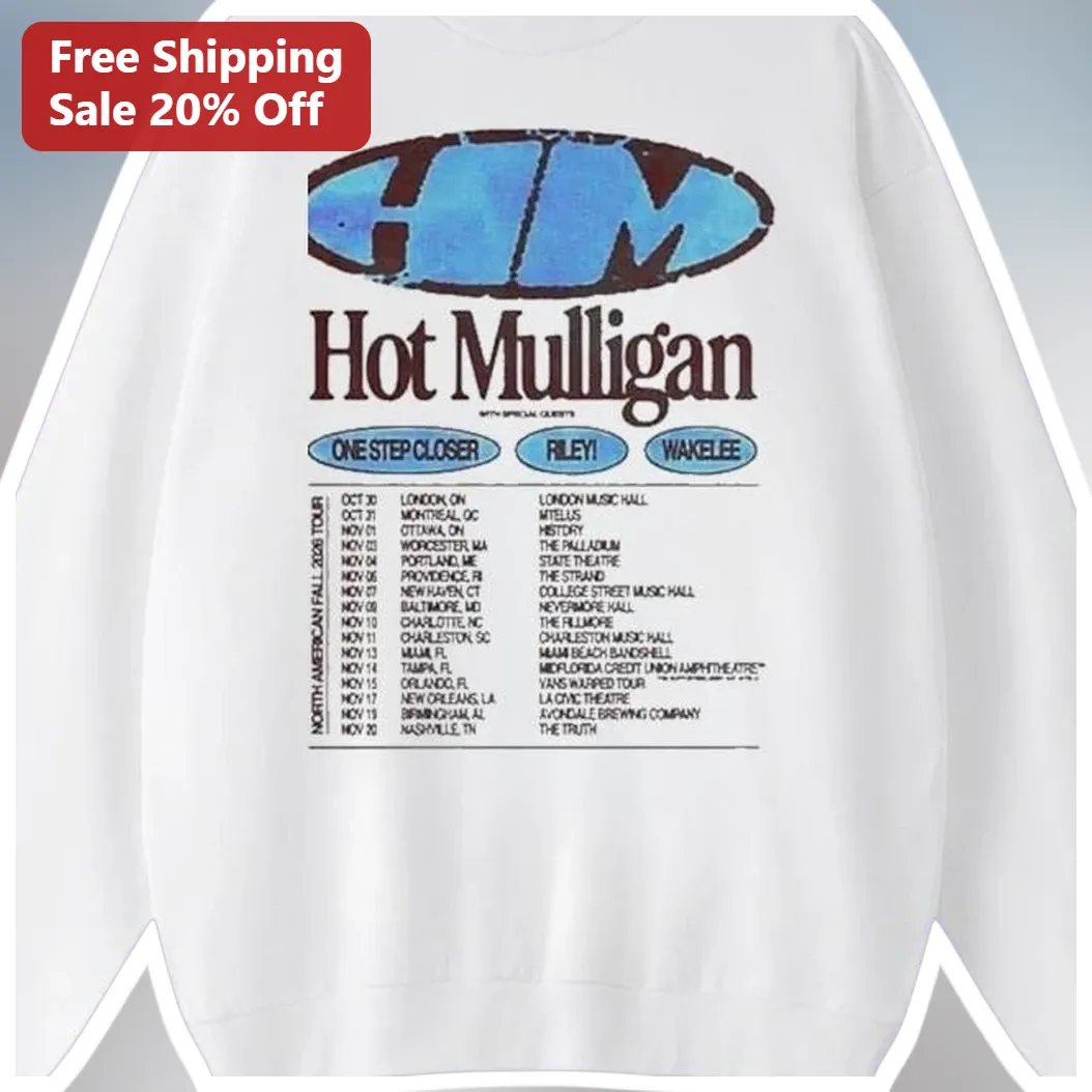 Hot Mulligan North American Fall 2026 Tour Sweatshirt Vintage Band Merch Crew Neck available at our Los Angeles warehouse
