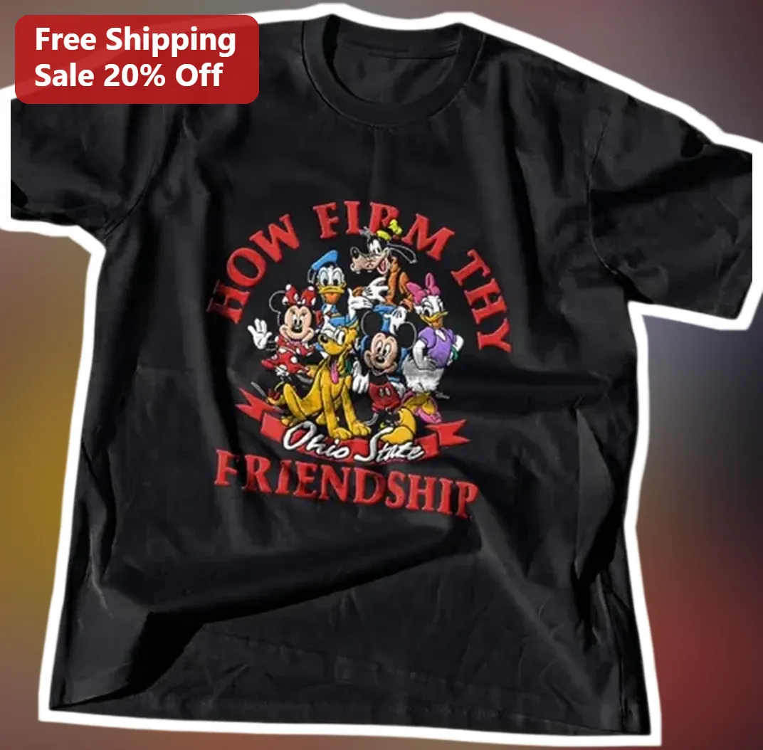How Firm Thy Friendship Disney Characters Vintage Collegiate Tee available at our Los Angeles warehouse