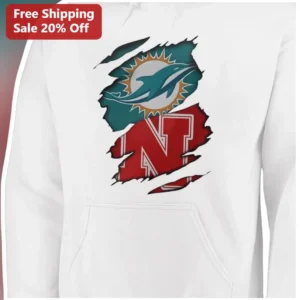 Huskers in the NFL Miami Dolphins Nebraska Cornhuskers Pullover Hoodie available at our Los Angeles warehouse