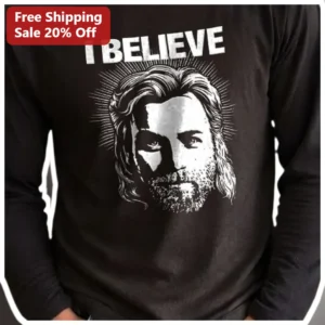 I Believe Jesus Christ Long Sleeve Tee Christian Faith Apparel available at our Los Angeles warehouse