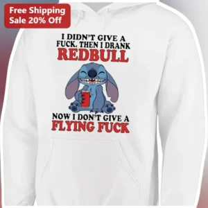 I Didn't Give A Flying Fuck Stitch Red Bull Meme Hoodie Funny Sarcastic Gift for Him available at our Los Angeles warehouse