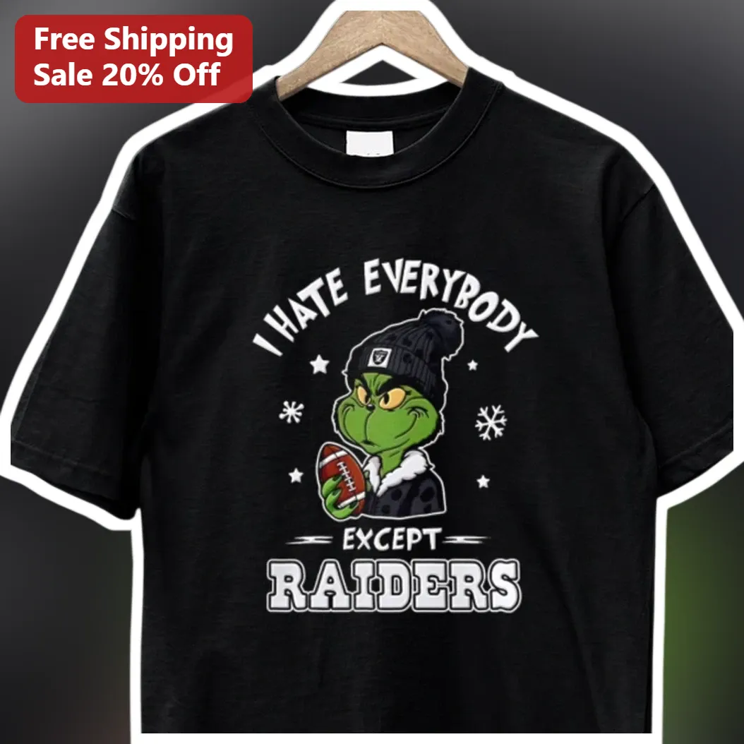 I Hate Everybody Except Raiders The Grinch Christmas Tee Fun — Los Angeles I Hate Everybody Except Raiders The Grinch Christmas Tee Funny NFL Fan Gift available at our Los Angeles warehouse