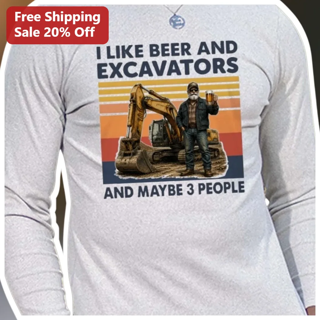 I Like Beer And Excavators And Maybe 3 People Tee Funny Construction Worker Gift Retro Vintage Graph available at our Los Angeles warehouse