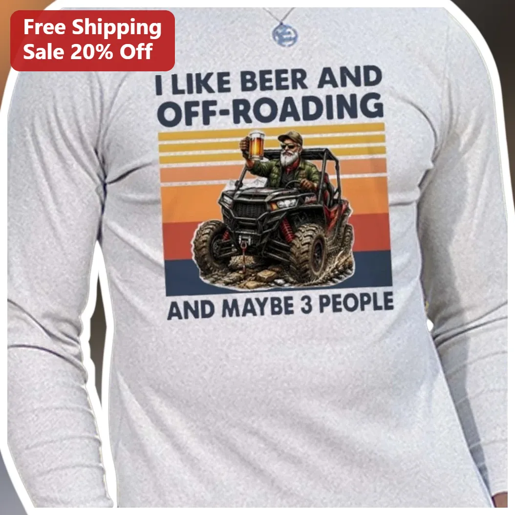 I Like Beer And Off-Roading And Maybe 3 People Long Sleeve Shirt Funny Retro Sunset ATV Gift available at our Los Angeles warehouse