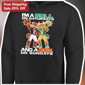 I'M A BULL ON SATURDAYS AND A BENGAL ON SUNDAYS Hoodie Funny USF Bulls Cincinnati Bengals Fan Gift available at our Los Angeles warehouse