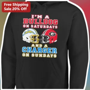 I'M A BULLDOG ON SATURDAYS AND A CHARGER ON SUNDAYS Hoodie Georgia Bulldogs LA Chargers Football Fan available at our Los Angeles warehouse