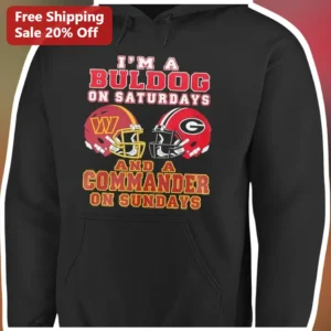 I'M A BULLDOG ON SATURDAYS AND A COMMANDER ON SUNDAYS Hoodie Funny Weekend Football Fan Gift available at our Los Angeles warehouse