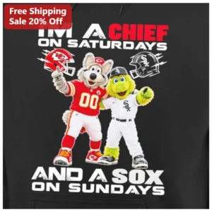I'm A Chief On Saturdays And A Sox On Sundays Hoodie K.C. Wolf Southpaw NFL MLB Sports Fan Gift available at our Los Angeles warehouse