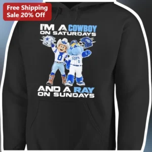 I'M A COWBOY ON SATURDAYS AND A RAY ON SUNDAYS Hoodie Funny Sports Fan Gift available at our Los Angeles warehouse